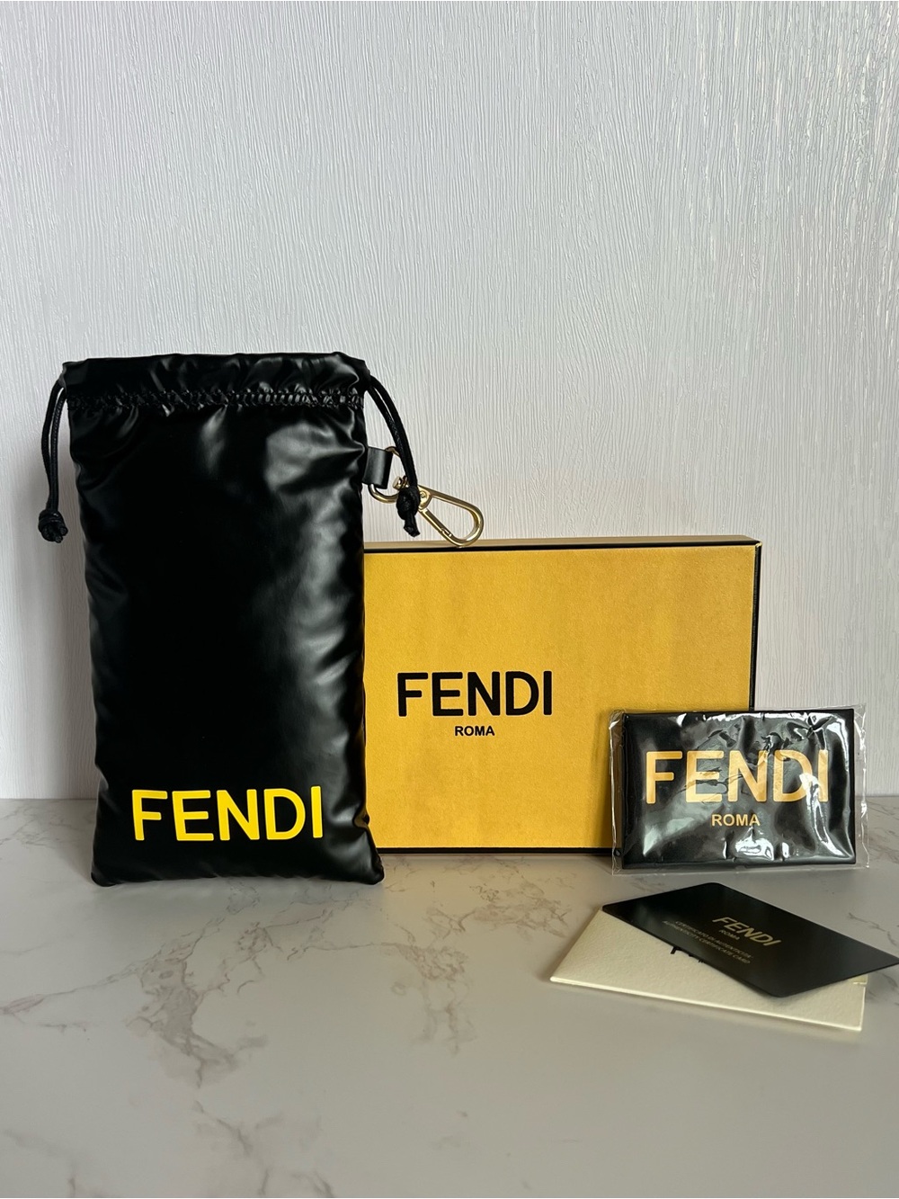 Fendi Roma Sunglass Box, Soft Case Pouch, Cleaning Cloth and Authenticity Card
